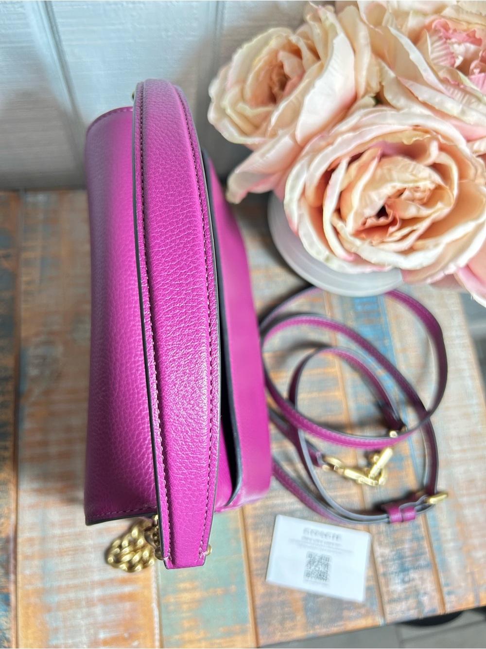 Coach “Cassie” Pebbled Leather Crossbody in Bright Magenta with Gold Hardware - Picture 5 of 15